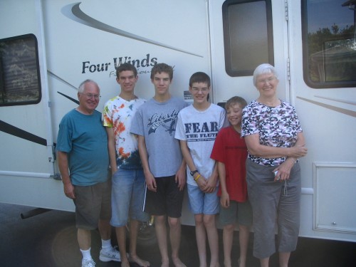 boys with their visiting grandparents